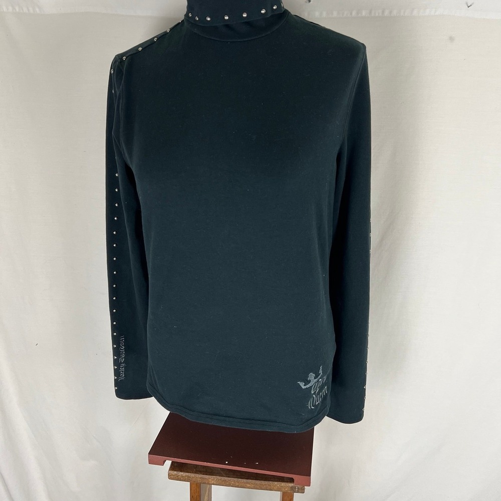 Harley Davidson Sz Med Studded Turtleneck Embroidered Cycle Queen top